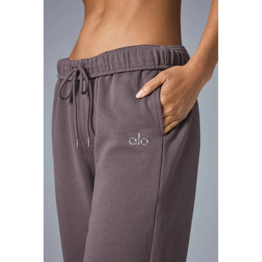Alo Yoga Accolade Sweatpants Women M Purple Athleisure Fleece Straight Leg